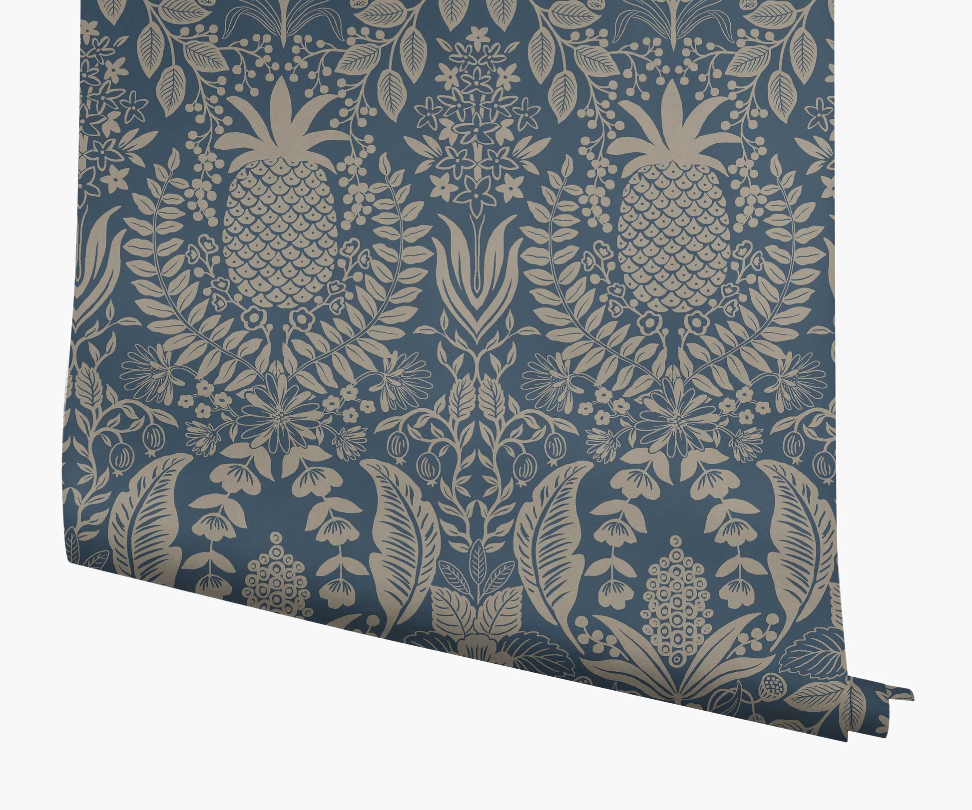 Pineapple Damask Wallpaper - Navy - Peel and Stick Wallpaper