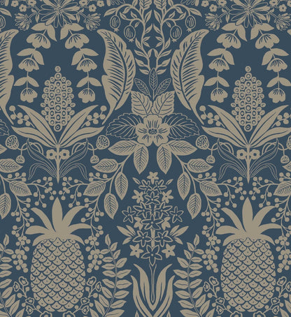 Pineapple Damask Wallpaper - Navy