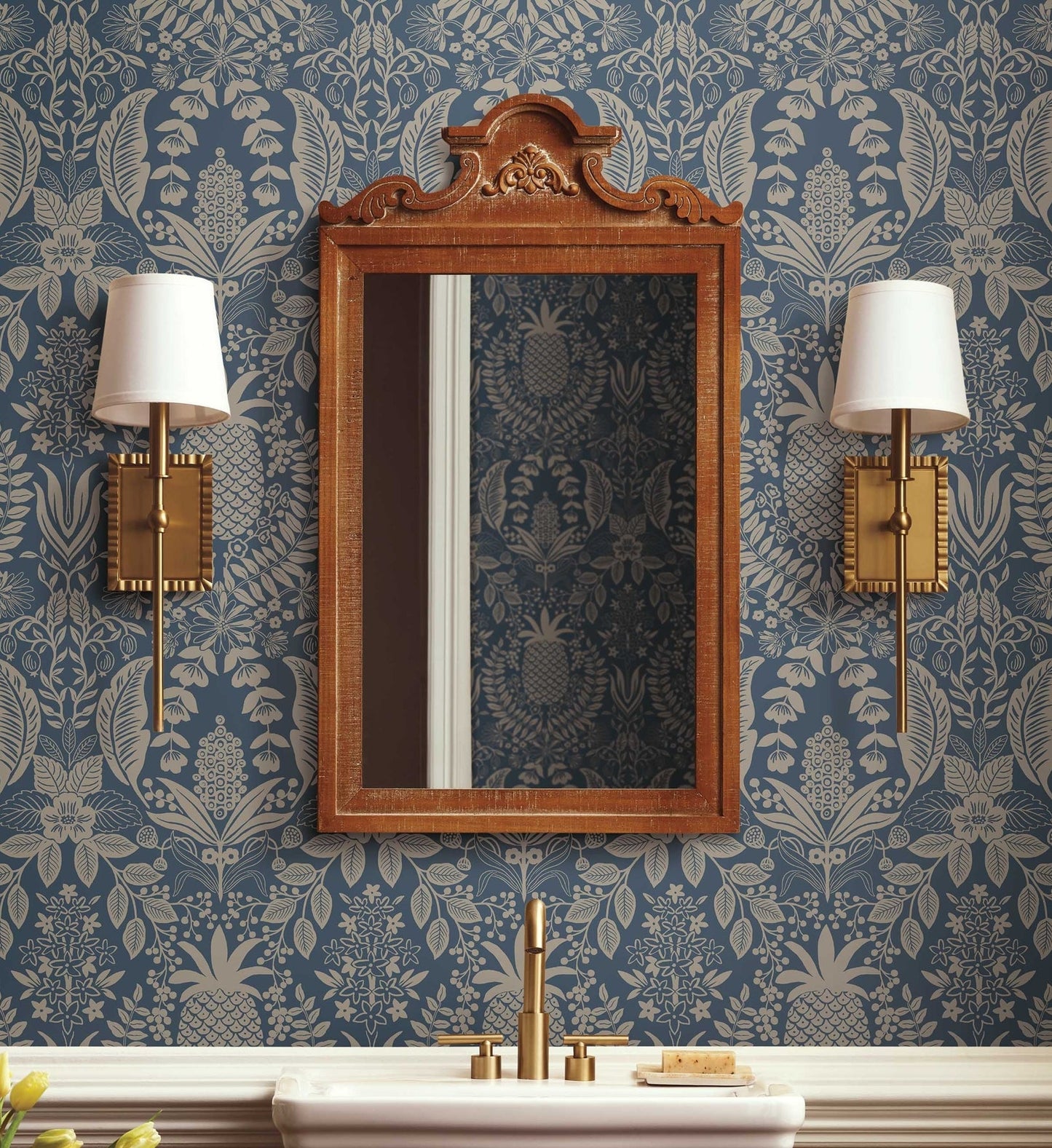 Pineapple Damask Wallpaper - Navy