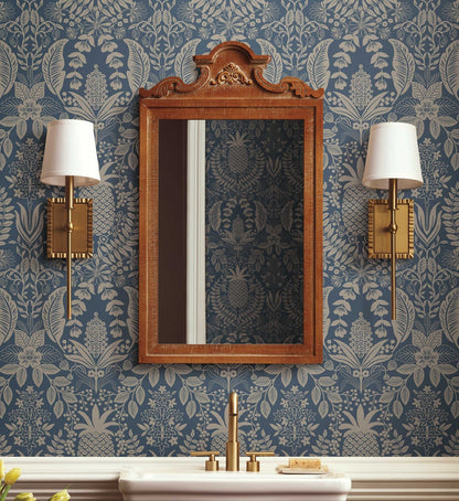 Pineapple Damask Wallpaper - Navy