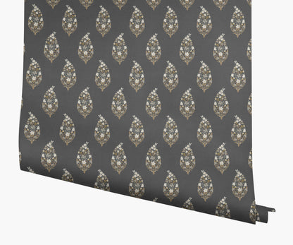 Paisley Wallpaper - Black - Peel and Stick Wallpaper