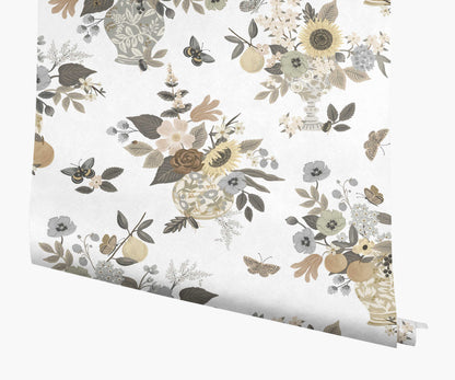 Flower Studies Wallpaper - Linen - Peel and Stick Wallpaper