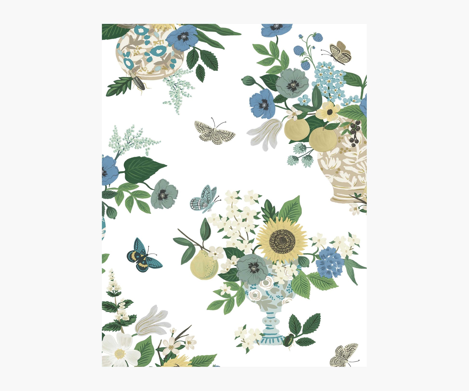 Flower Studies Wallpaper Sample - Blue Multi - Peel and Stick Wallpaper