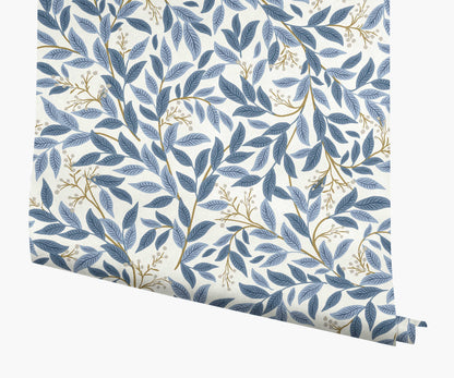 Willowberry Wallpaper - Blue & White - Peel and Stick Wallpaper