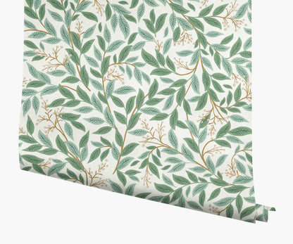 Willowberry Wallpaper - Emerald & White - Peel and Stick Wallpaper