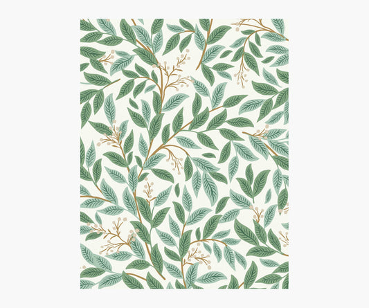 Willowberry Wallpaper Sample - Emerald & White - Peel and Stick Wallpaper