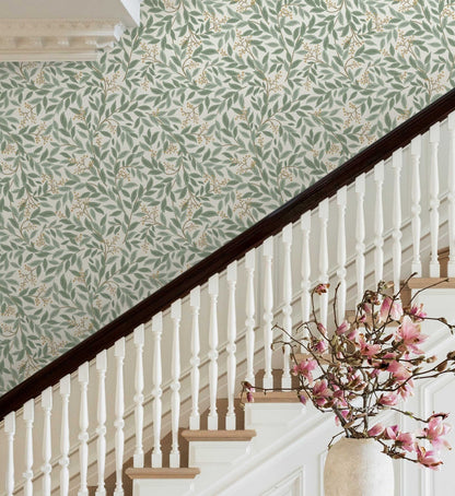 Willowberry Wallpaper - Sage & White