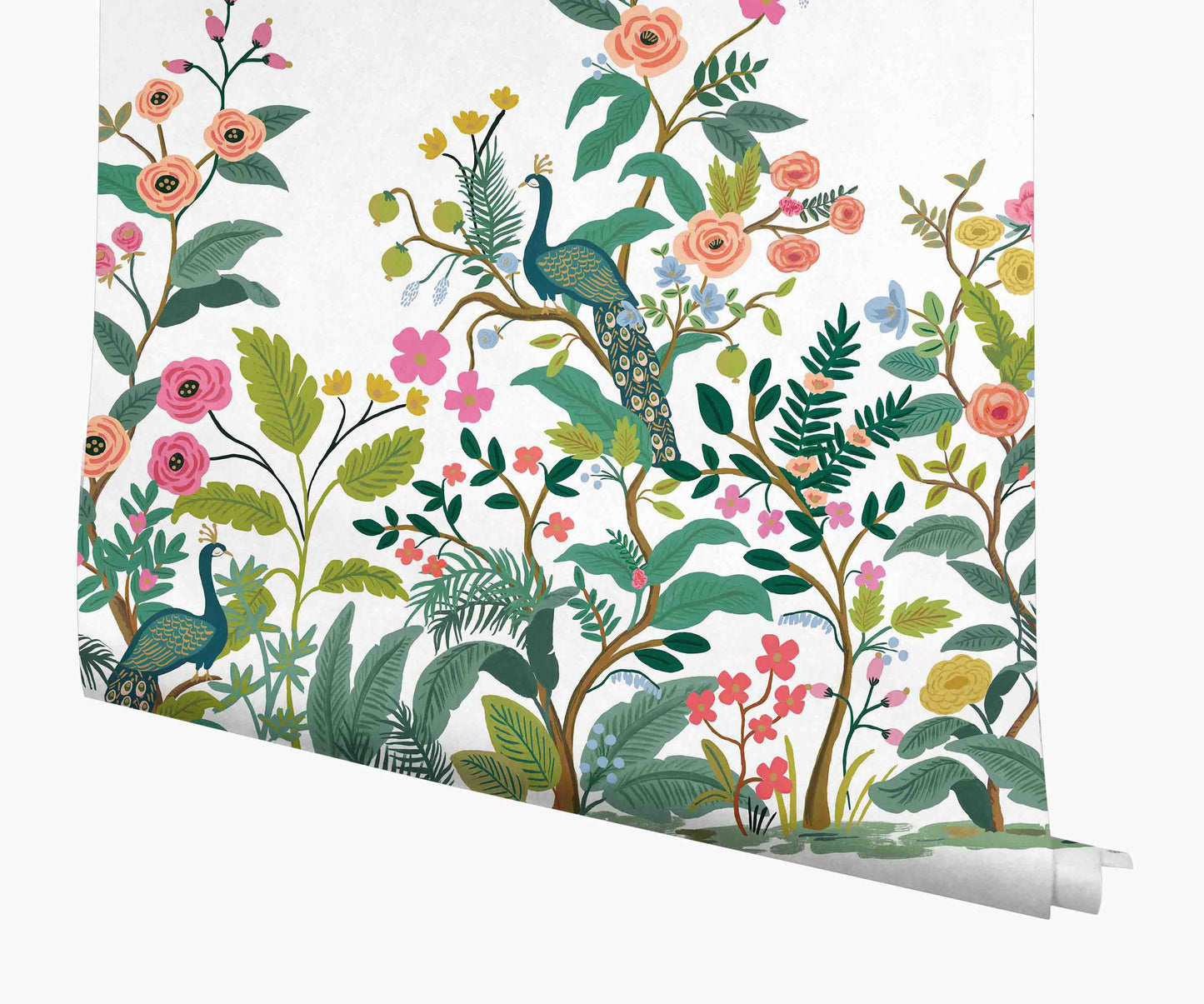 Peacock Wallpaper Mural - White - Peel and Stick Wallpaper