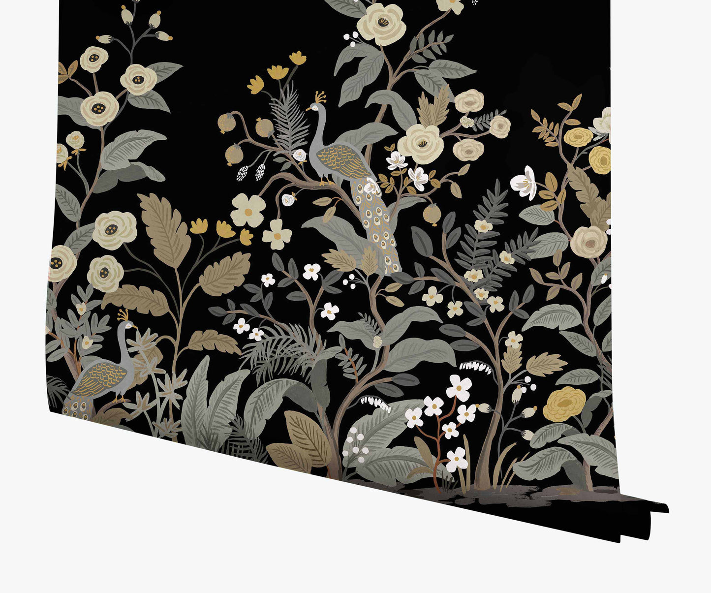 Peacock Wallpaper Mural - Black - Peel and Stick Wallpaper