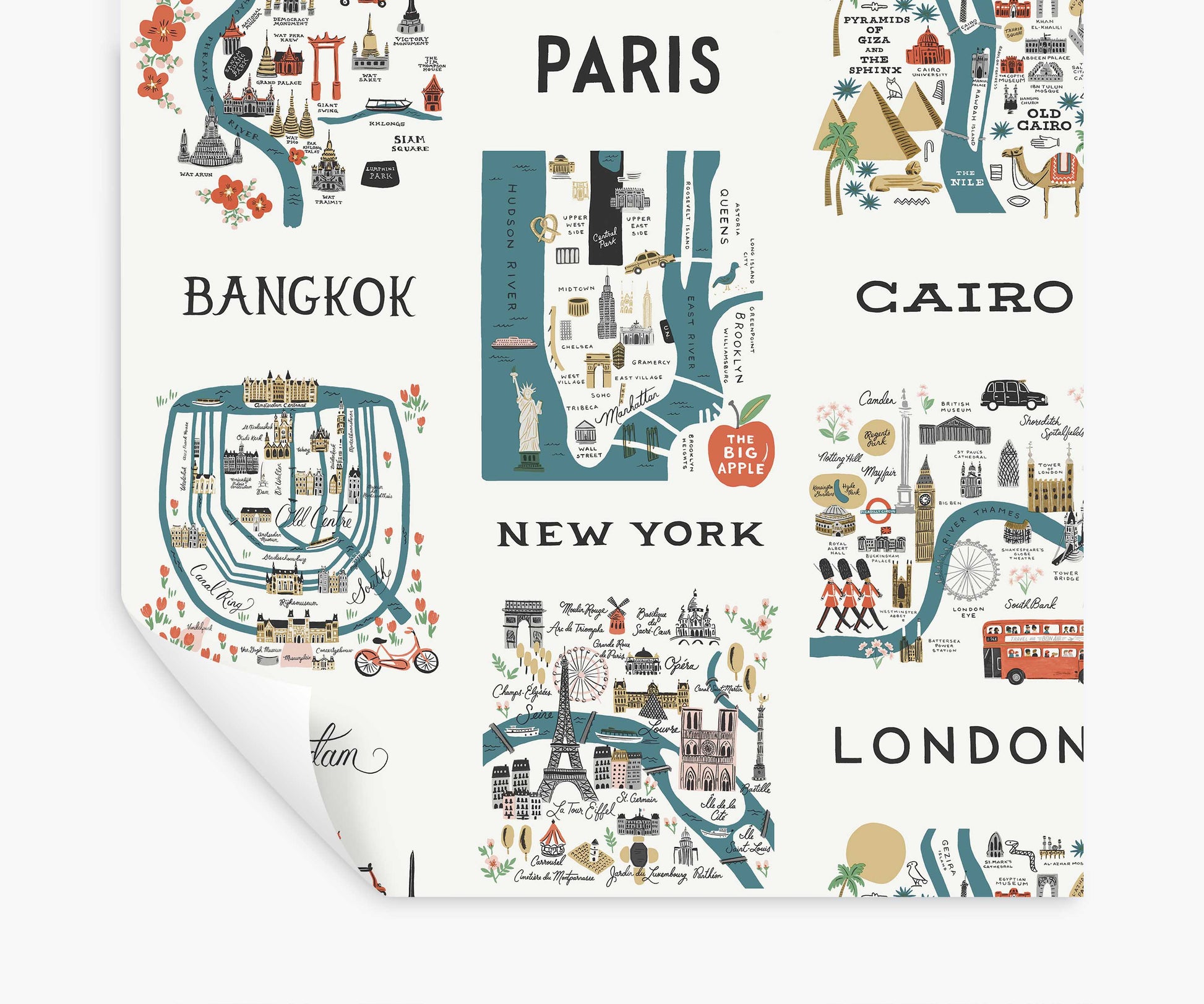 City Maps Peel & Stick Wallpaper - Blue & Red - Peel and Stick Wallpaper