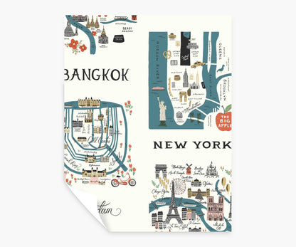 City Maps Peel & Stick Wallpaper Sample - Blue & Red - Peel and Stick Wallpaper