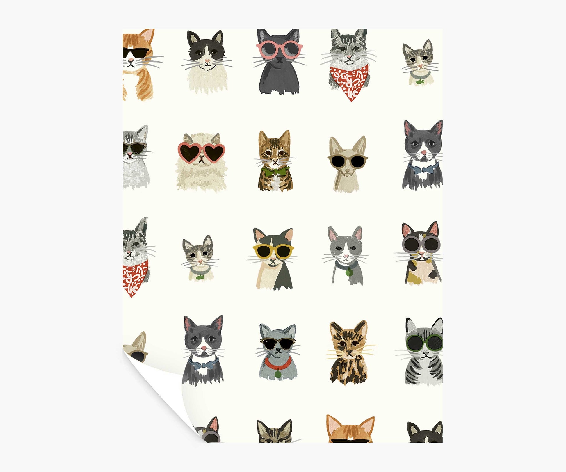 Cool Cats Peel & Stick Wallpaper Sample - White Multi - Peel and Stick Wallpaper