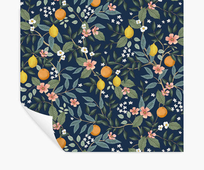 Citrus Grove Peel & Stick Wallpaper - Navy - Peel and Stick Wallpaper