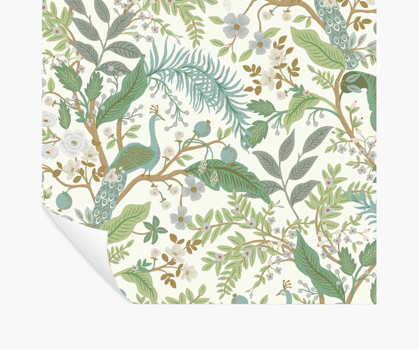 Peacock Garden Peel & Stick Wallpaper - White - Peel and Stick Wallpaper
