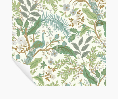 Peacock Garden Peel & Stick Wallpaper - White - Peel and Stick Wallpaper