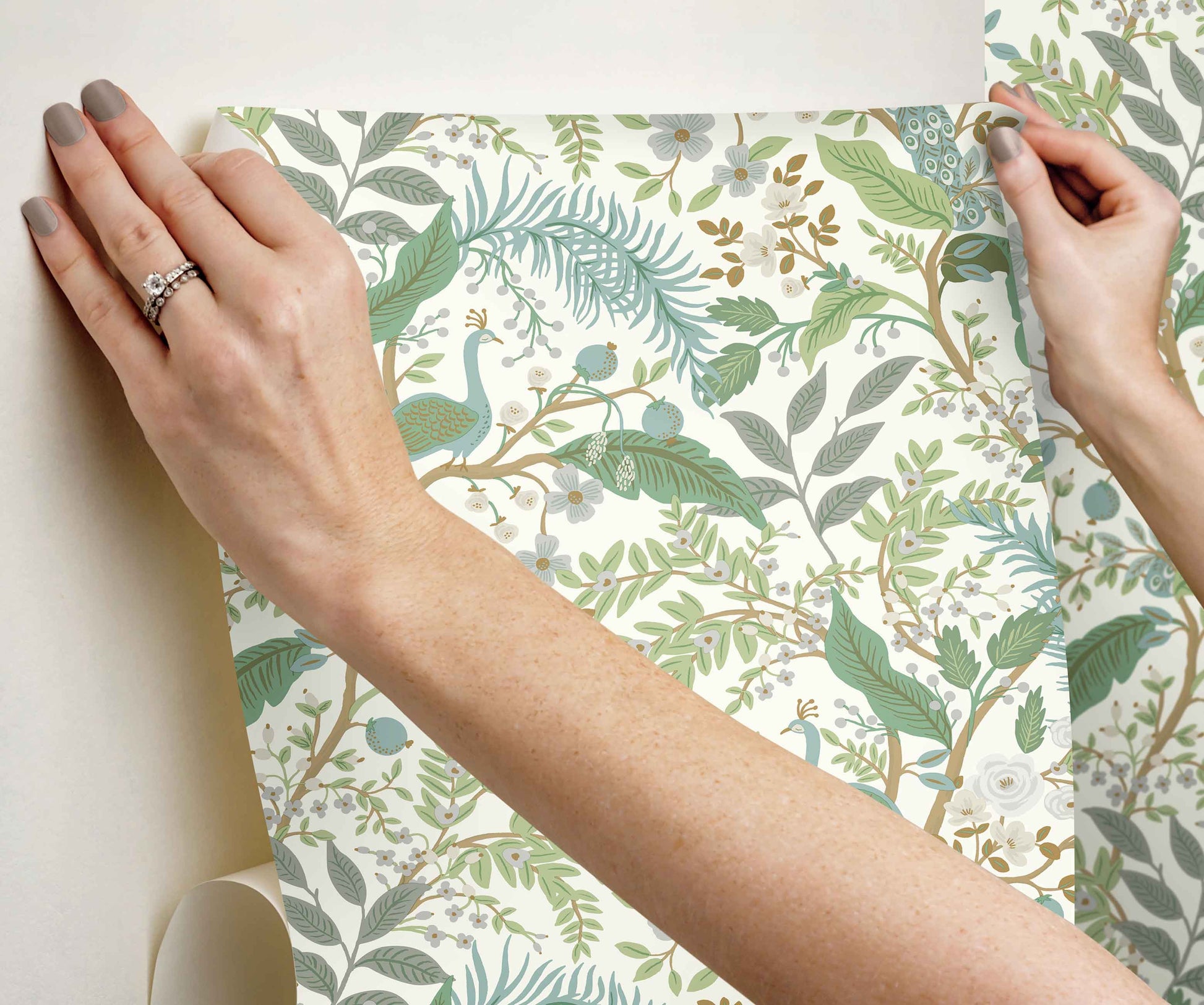 Peacock Garden Peel & Stick Wallpaper - White